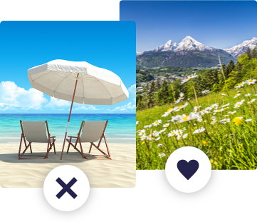 Illustration von einer Auswahl zwischen Strand oder Bergen